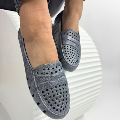 Women's Posh Black Denim Print Loafers