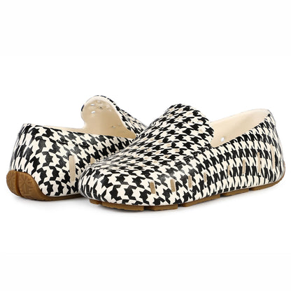 Kids Prodigy Cream Black Houndstooth Print Loafers