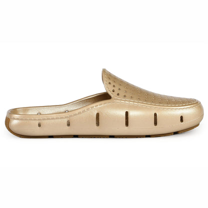 gold metallic/gum womens sunset slide,5