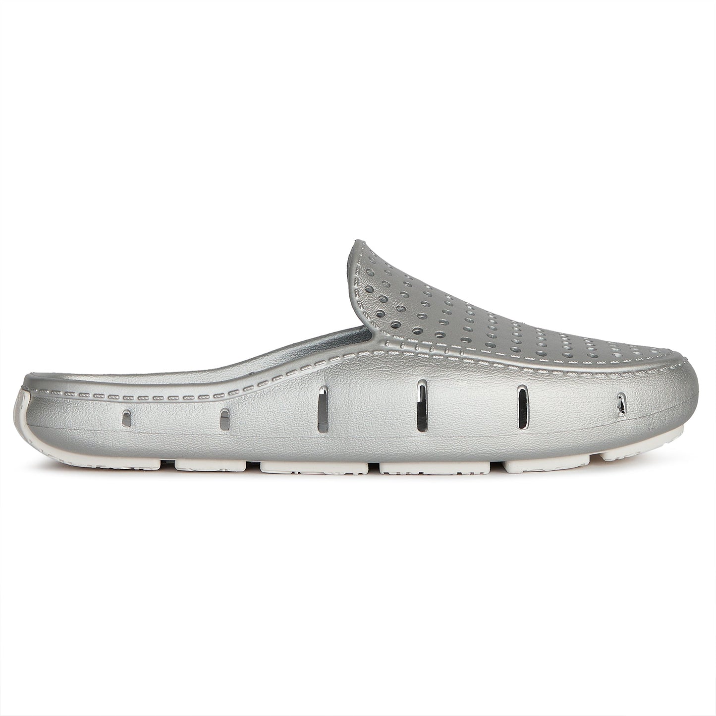 silver metallic/bright white womens sunset slide,5