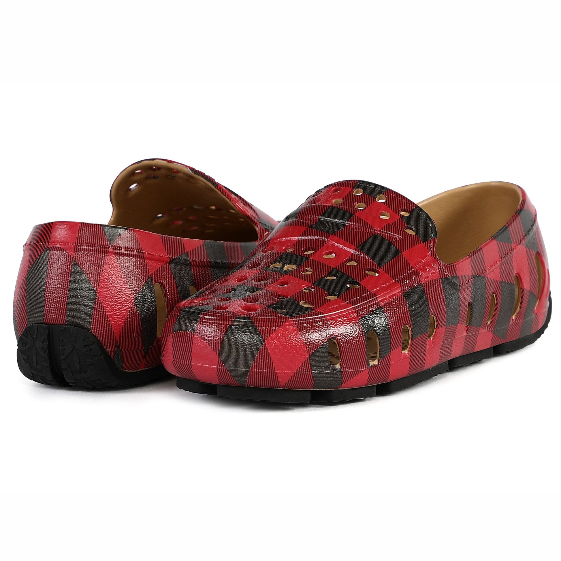 Kids Prodigy Red Tartan Plaid/Black Print Loafers