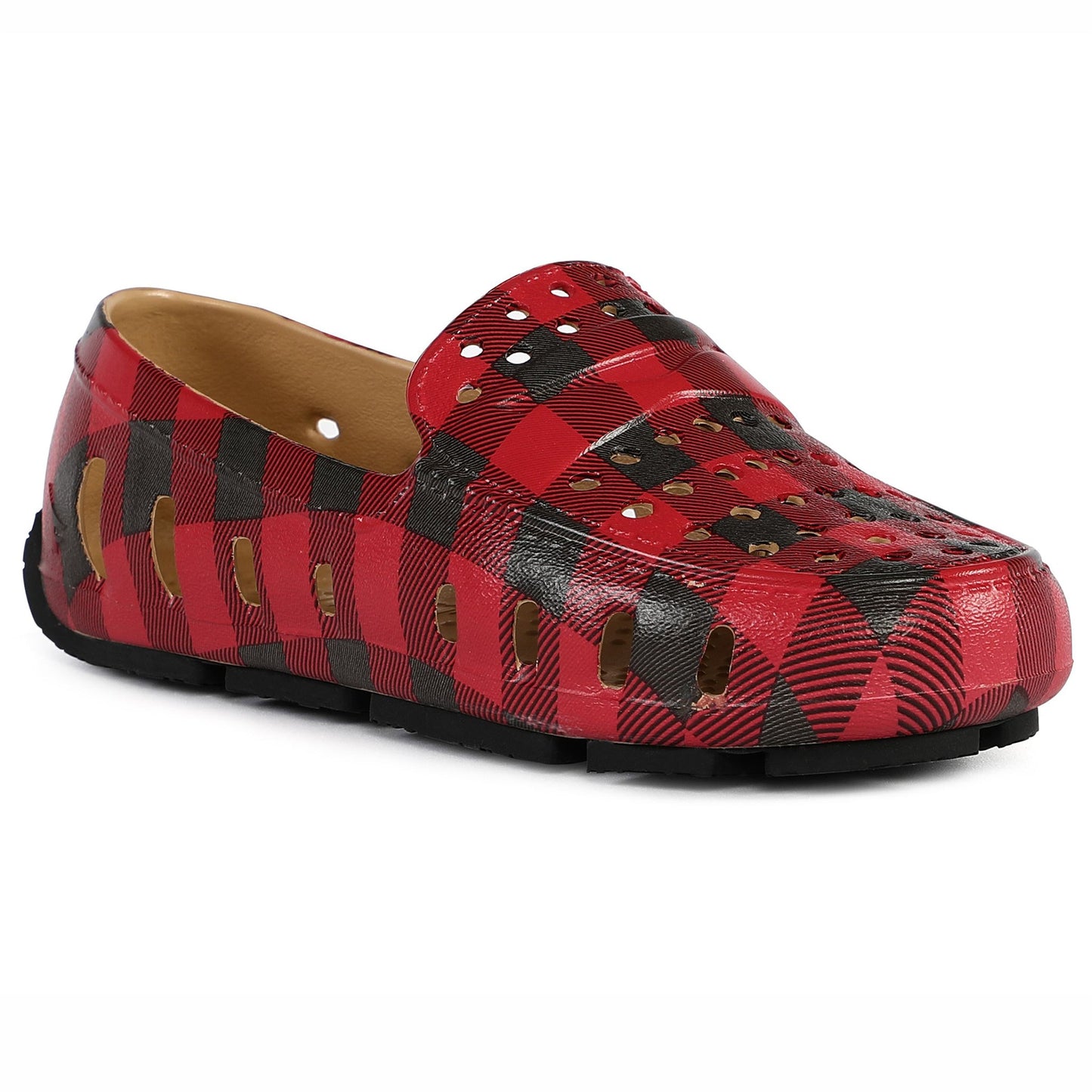 Kids Prodigy Red Tartan Plaid/Black Print Loafers