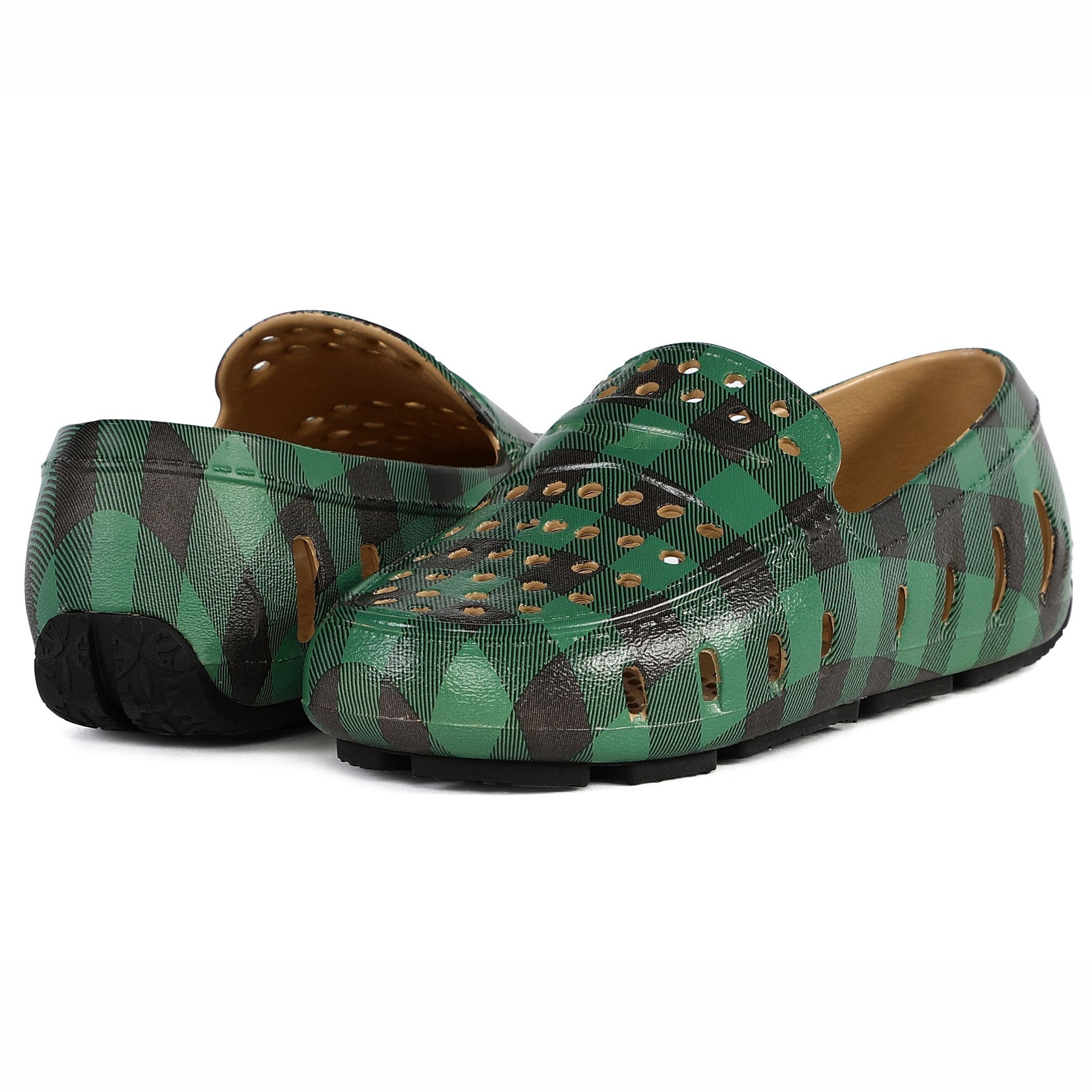 Kids Prodigy Green Tartan Plaid/Black Print Loafers