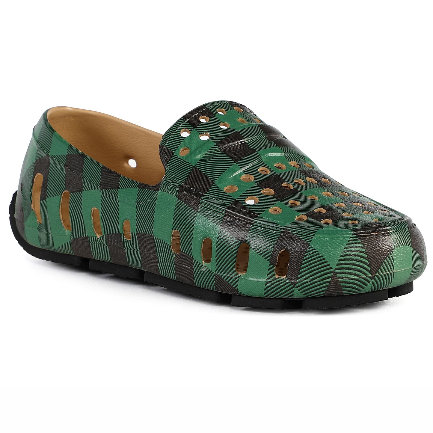 Kids Prodigy Green Tartan Plaid/Black Print Loafers