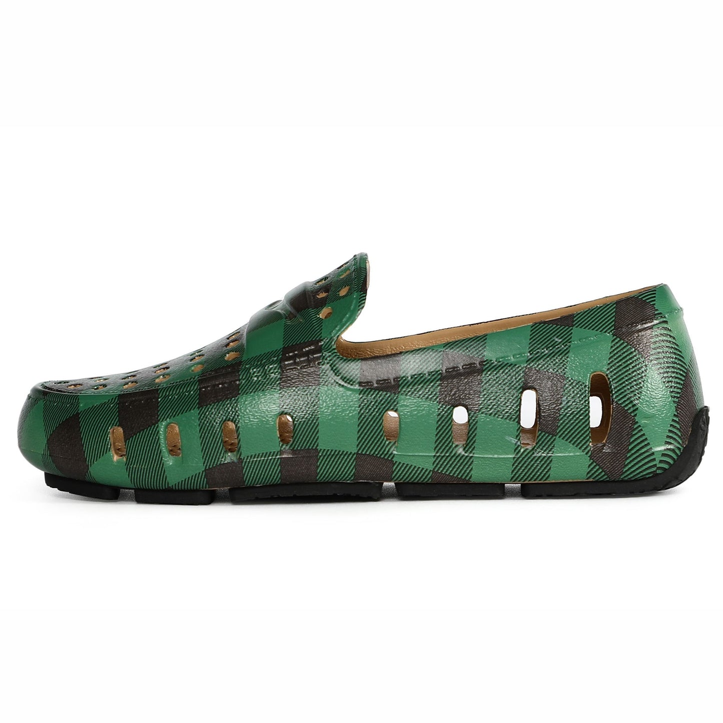 Kids Prodigy Green Tartan Plaid/Black Print Loafers