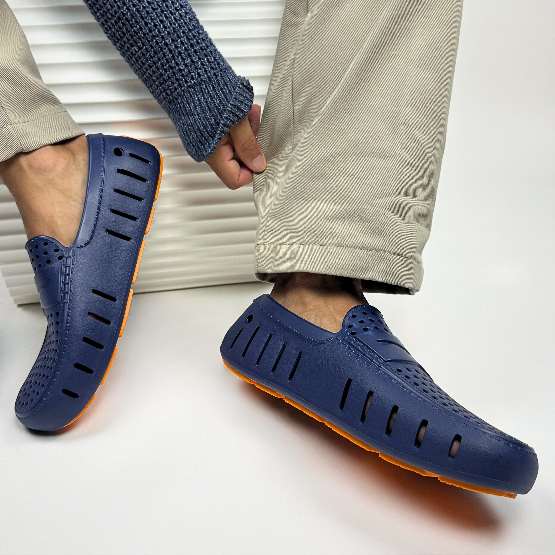 Men's Country Club Navy Peony Flame Orange Loafers
