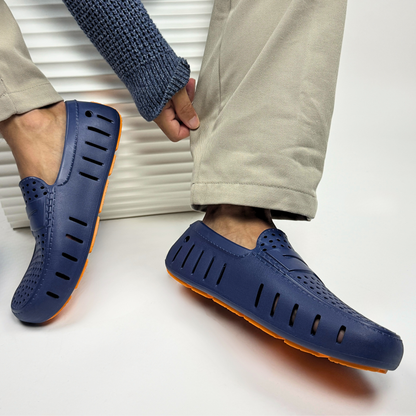 Men's Country Club Navy Peony Flame Orange Loafers