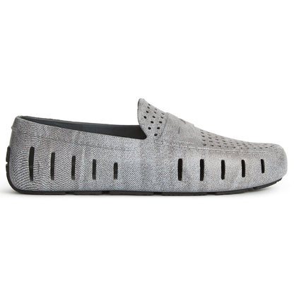 men s country club black denim print loafers,5