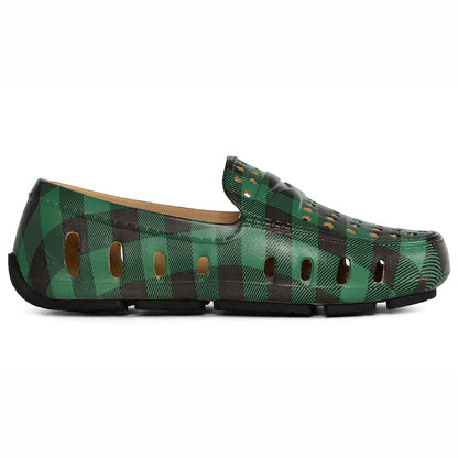 kids prodigy green tartan plaid/black print loafers,C4