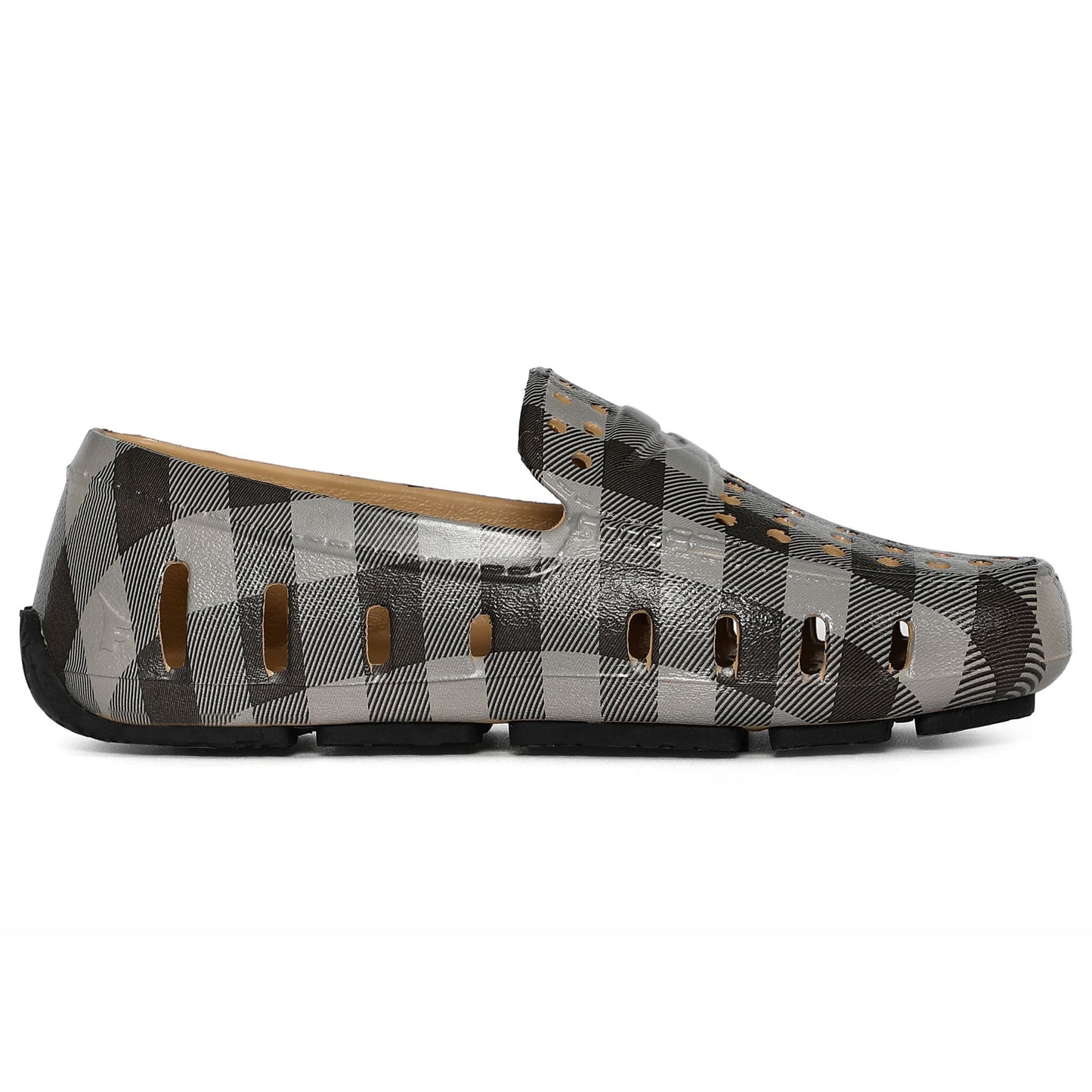 kids prodigy gray tartan plaid/black print loafers,C4