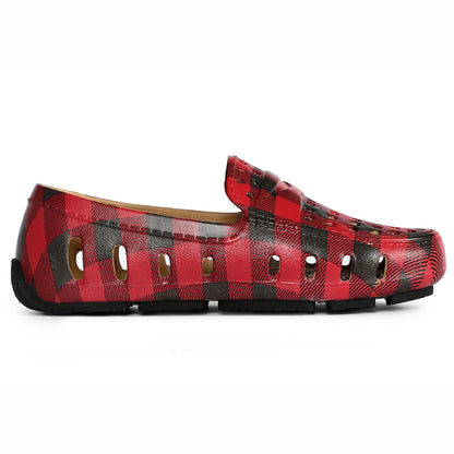 kids prodigy red tartan plaid/black print loafers,C4