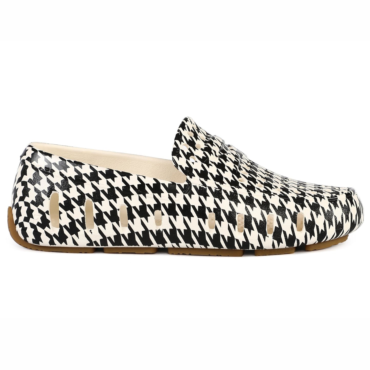 kids prodigy cream black houndstooth print loafers,C4