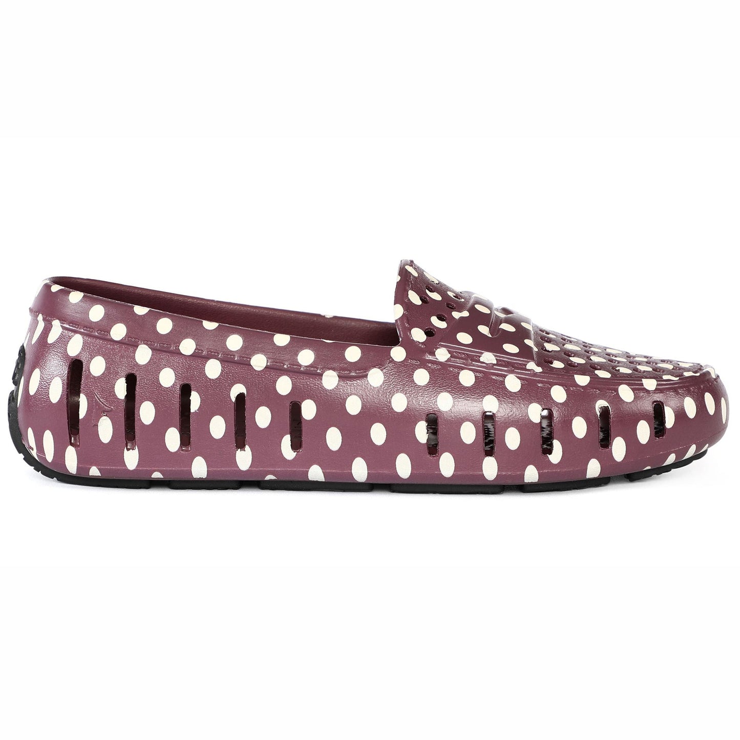 women s posh burgundy dots print loafers,5